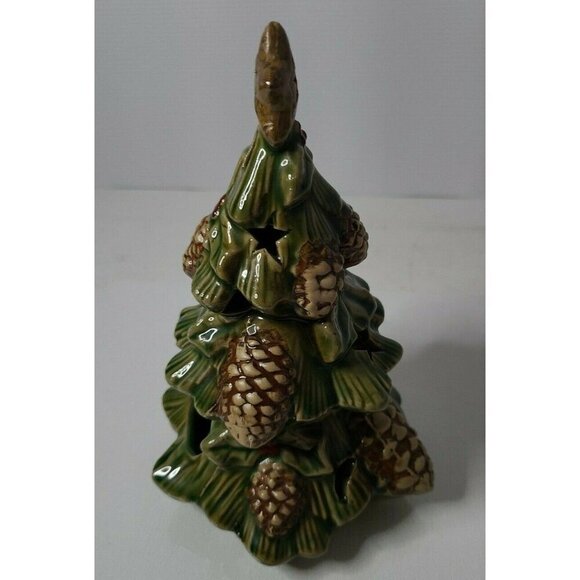 Vintage Porcelain Green Christmas Tree Tee Light Candle Holder Holiday Decor - Picture 3 of 6